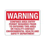 Warning Confined Area Entry Permit Reqd. Prior To Entering Sign